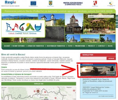 Prima pagina a site-ului Bacaul turistic, finantat de Consiliul Judetean